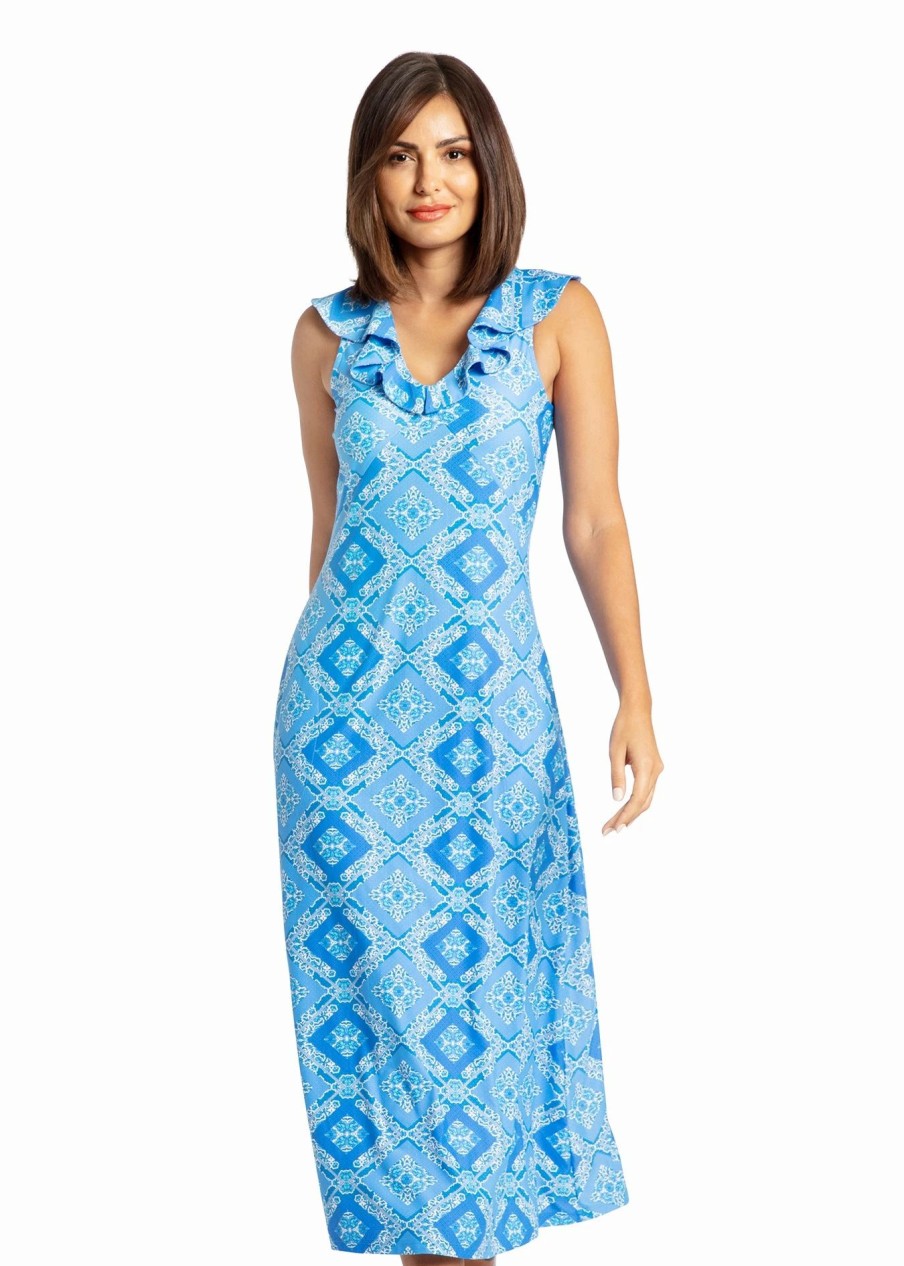 Dresses * | Cabana Life Windermere V-Neck Ruffle Maxi Dress