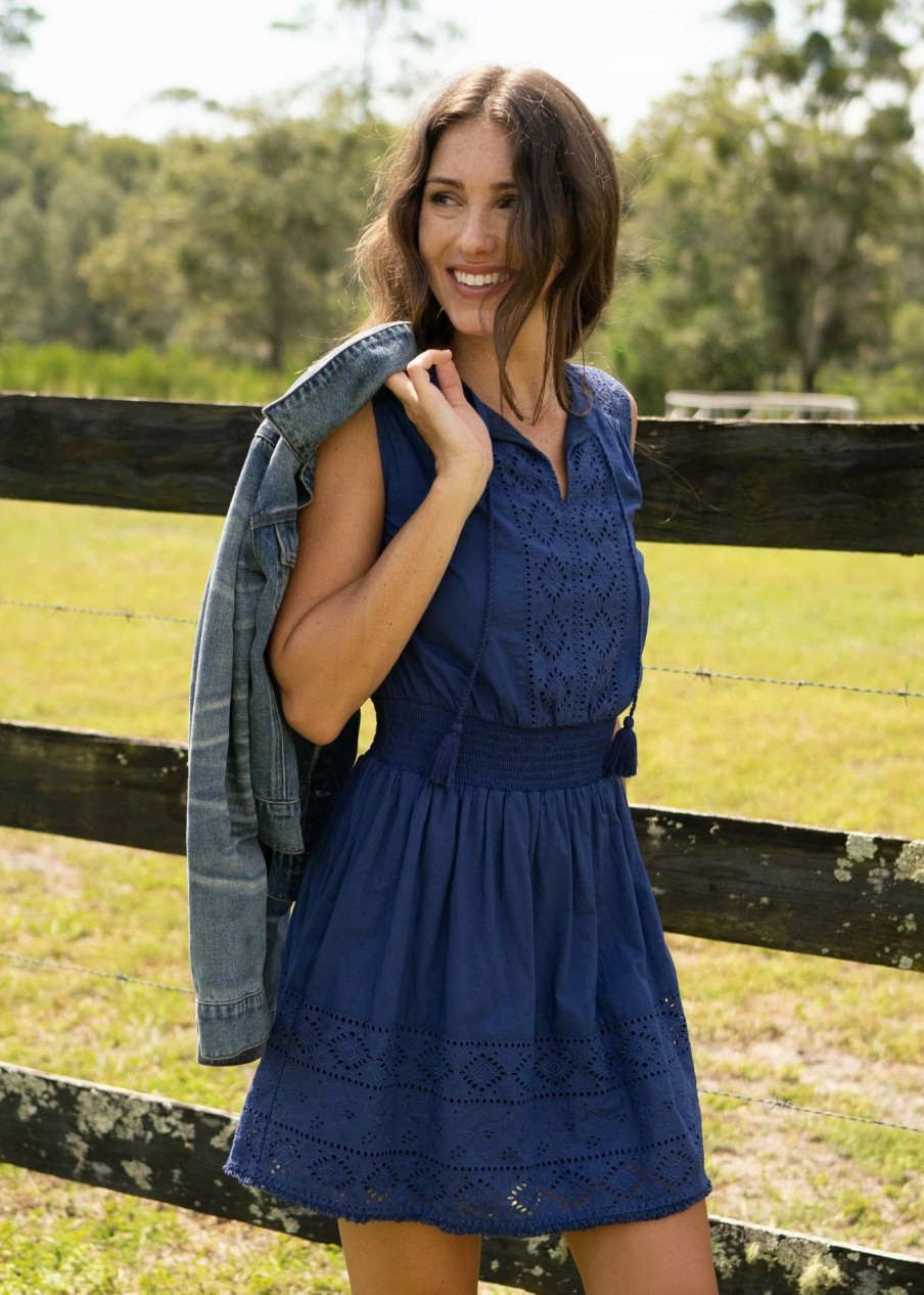 Dresses * | Cabana Life Navy Eyelet Sleeveless Dress