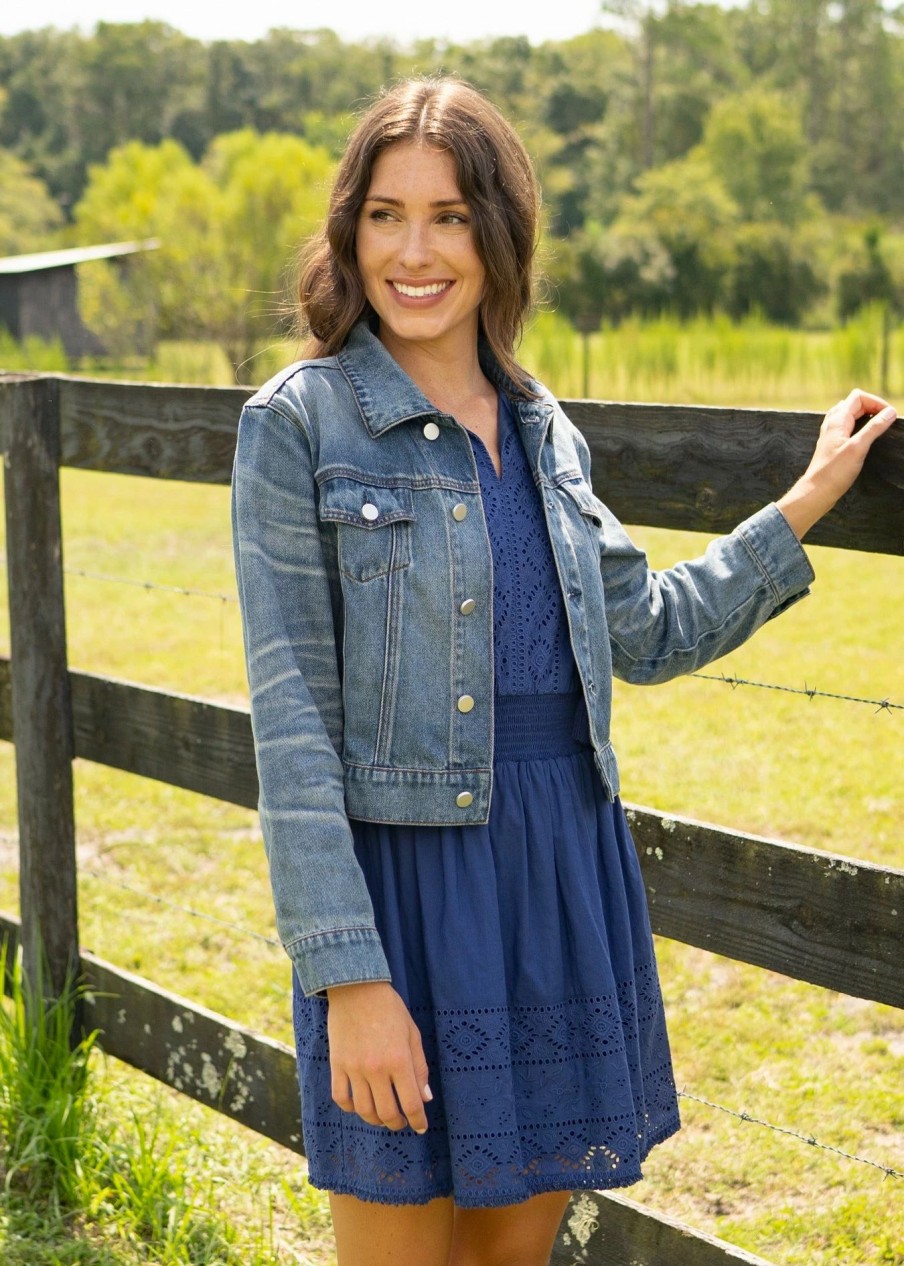 Dresses * | Cabana Life Navy Eyelet Sleeveless Dress