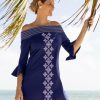 Dresses * | Cabana Life Navy Embroidered Off The Shoulder Dress