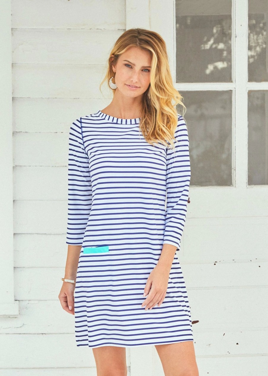 Dresses * | Cabana Life Navy Stripe Cabana Shift Dress