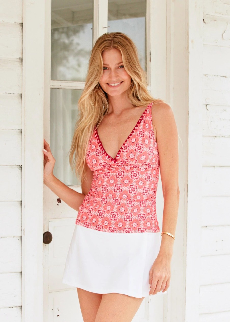 Swim * | Cabana Life Coral Gables Reversible Embroidered Tankini Top