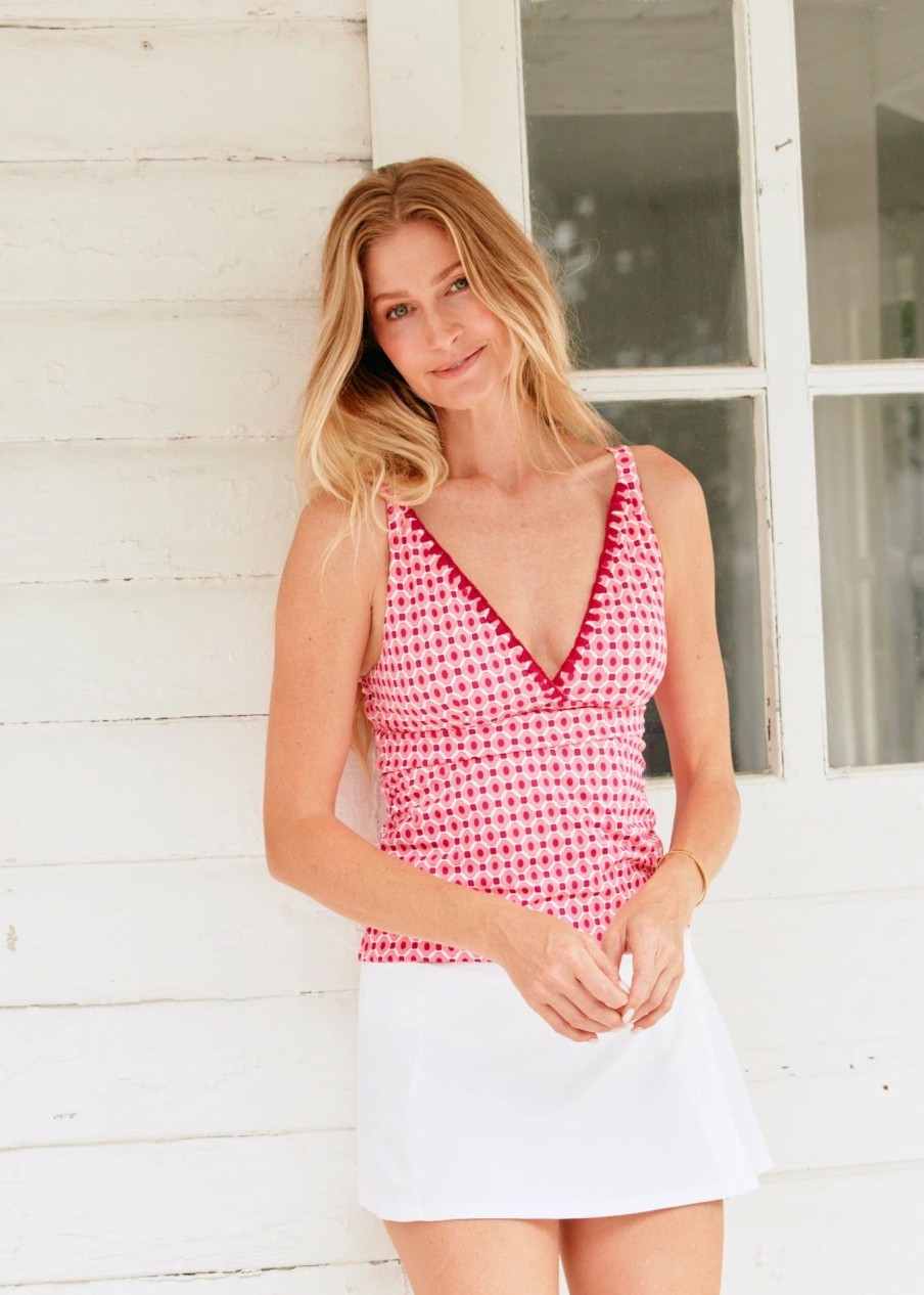 Swim * | Cabana Life Coral Gables Reversible Embroidered Tankini Top