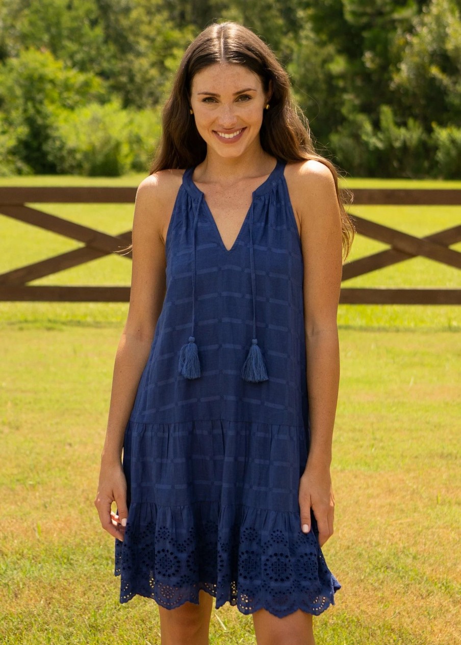 Dresses * | Cabana Life Navy Eyelet Halter Dress