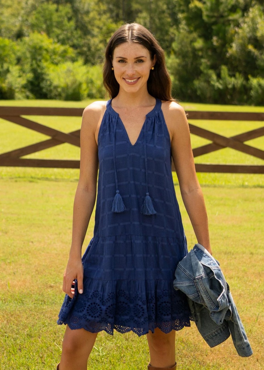 Dresses * | Cabana Life Navy Eyelet Halter Dress