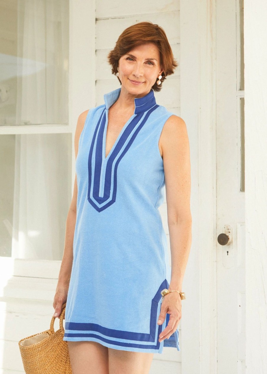 Dresses * | Cabana Life Blue/Navy Trim Sleeveless Terry Tunic