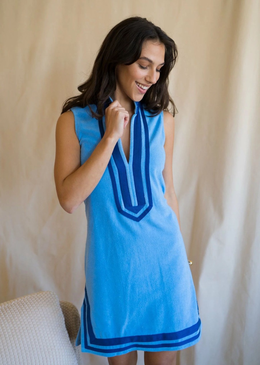 Dresses * | Cabana Life Blue/Navy Trim Sleeveless Terry Tunic