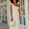 Dresses * | Cabana Life Ivory Metallic One Shoulder Maxi Dress