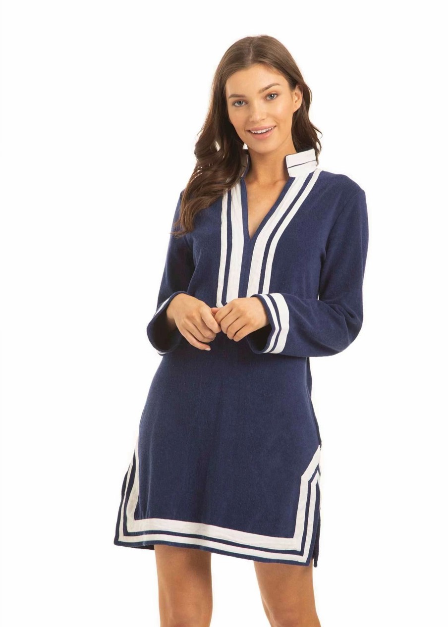 Dresses * | Cabana Life Navy/White Trim Terry Tunic