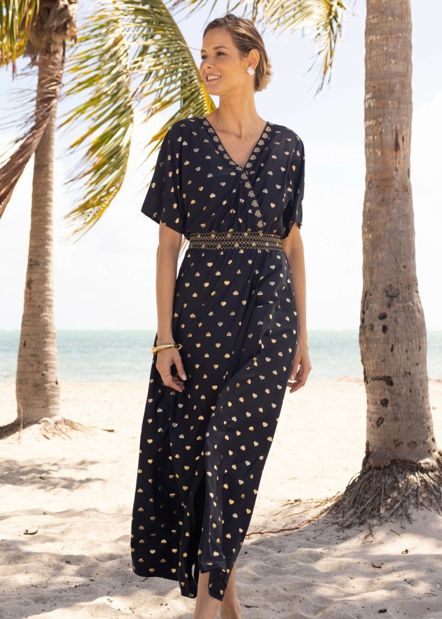 Dresses * | Final Sale Black Metallic Embroidered Maxi Dress