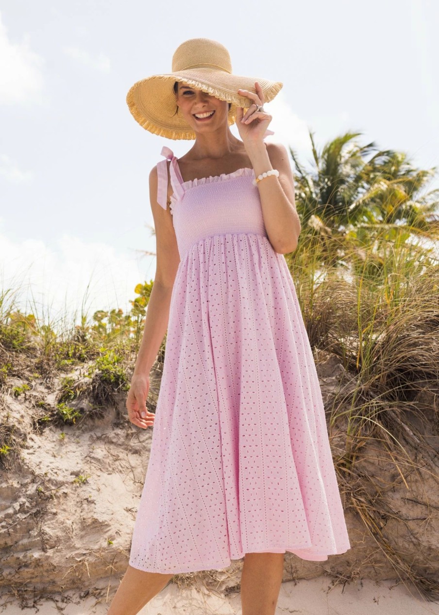 Dresses * | Cabana Life Pink Eyelet Midi Dress