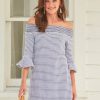 Dresses * | Cabana Life Navy Stripe Terry Off The Shoulder Dress