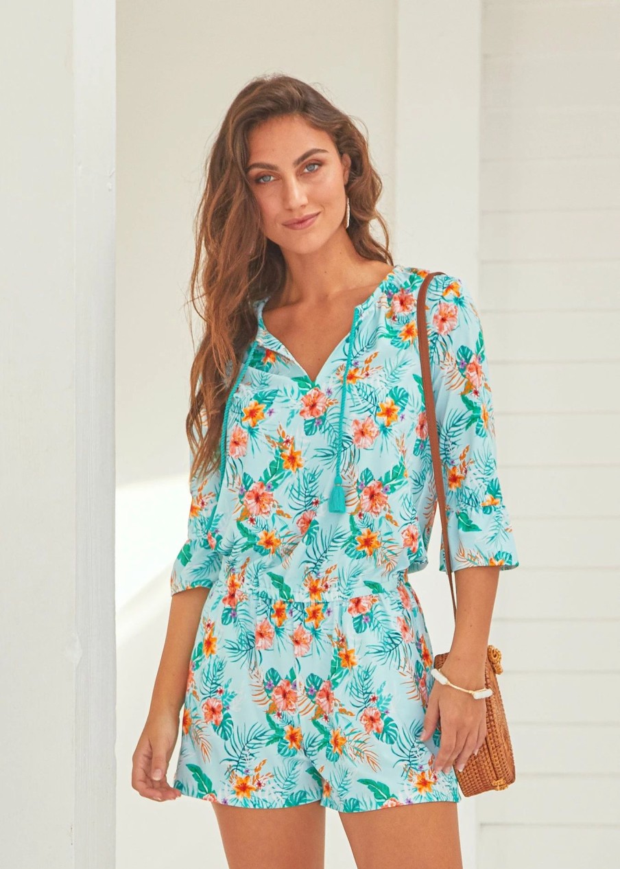 Dresses * | Cabana Life Cayman Ruffle Sleeve Romper