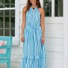 Dresses * | Cabana Life Blue Stripe Tie Waist Maxi Dress