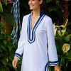 Dresses * | Cabana Life White/Navy Trim Terry Tunic