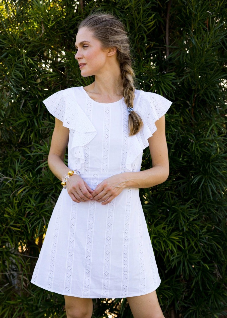 Dresses * | Cabana Life White Eyelet Ruffle Dress