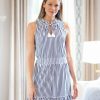 Dresses * | Cabana Life Navy Stripe Sleeveless Ruffle Dress