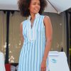 Dresses * | Cabana Life Blue Stripe Sleeveless Tunic Dress