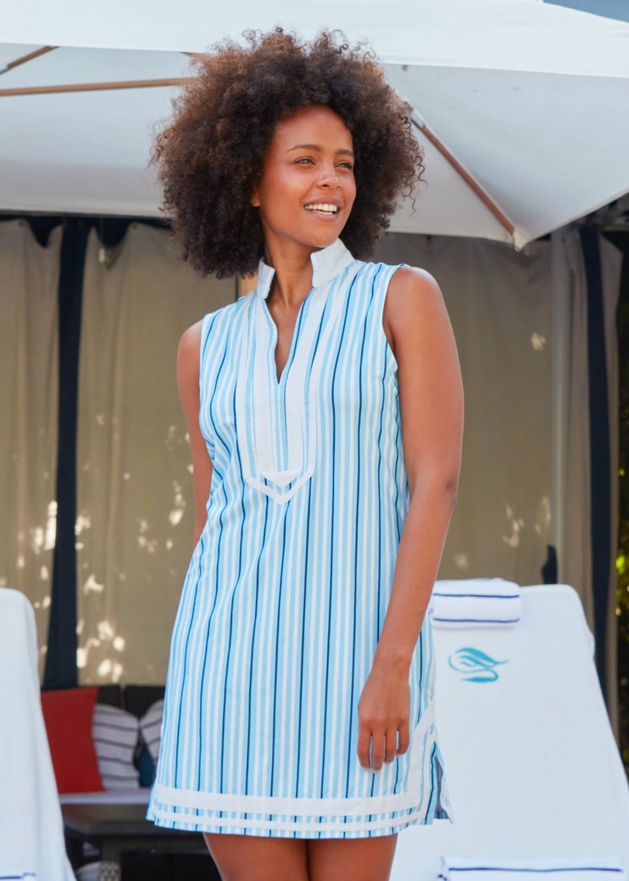 Dresses * | Cabana Life Blue Stripe Sleeveless Tunic Dress