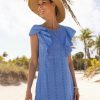 Dresses * | Cabana Life Blue Eyelet Ruffle Dress