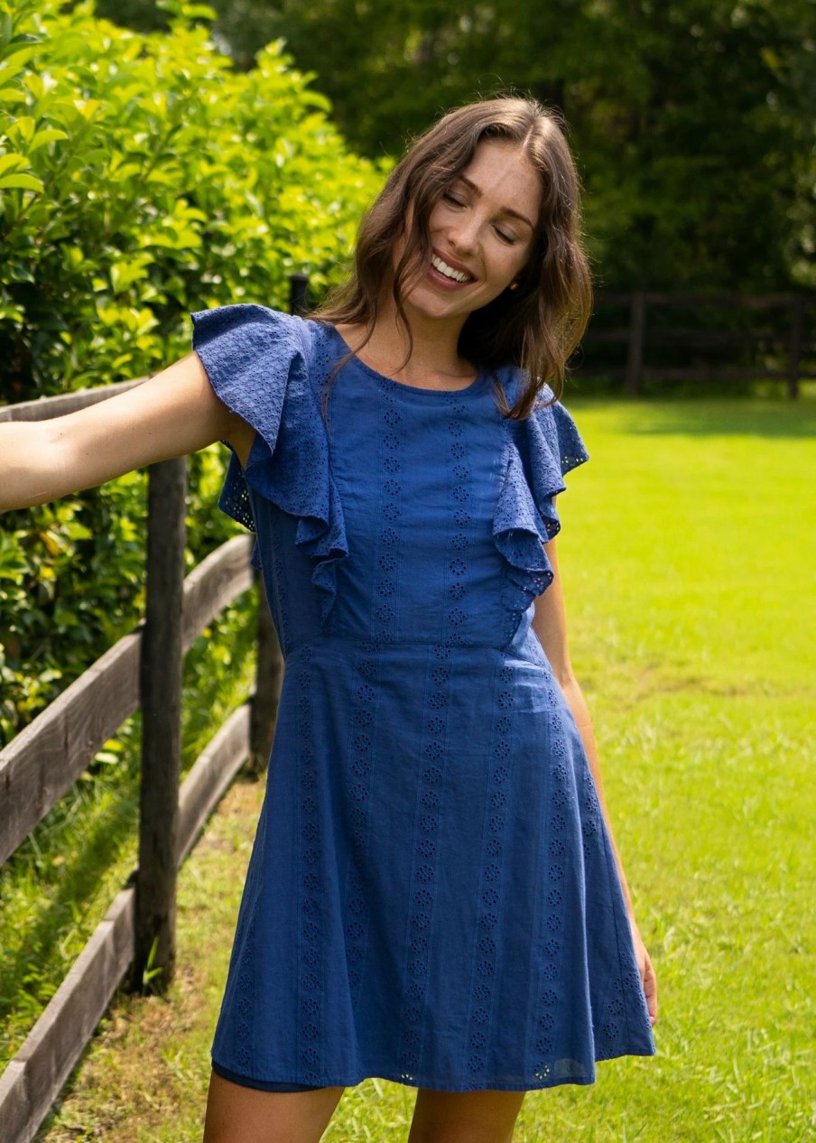 Dresses * | Cabana Life Navy Eyelet Ruffle Dress