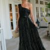 Dresses * | Cabana Life Black Metallic One Shoulder Maxi Dress